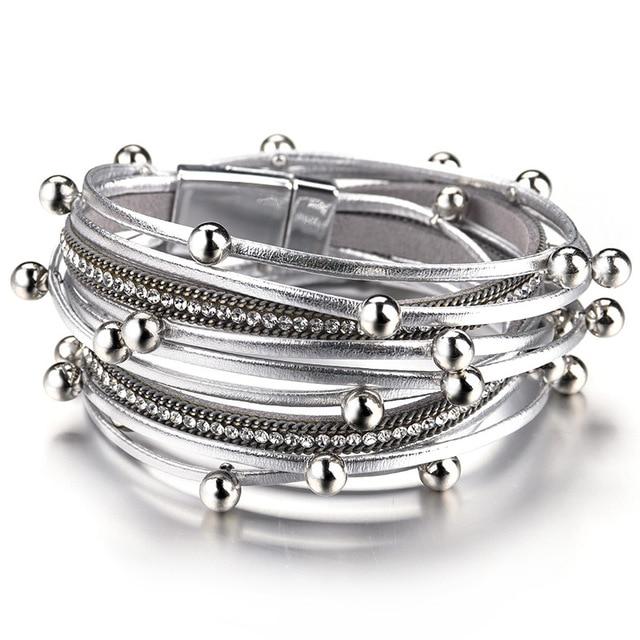 Multilayer Leather Bracelets Mymaebell.com Silver