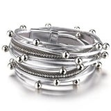 Multilayer Leather Bracelets Mymaebell.com Silver
