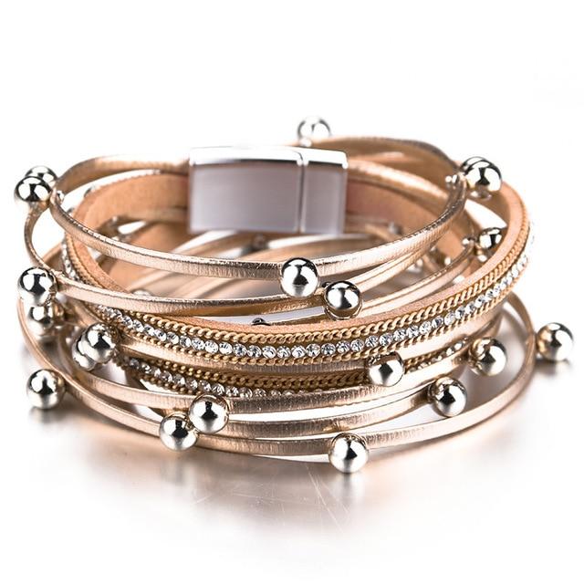 Multilayer Leather Bracelets Mymaebell.com Champagne