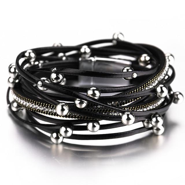 Multilayer Leather Bracelets Mymaebell.com Black