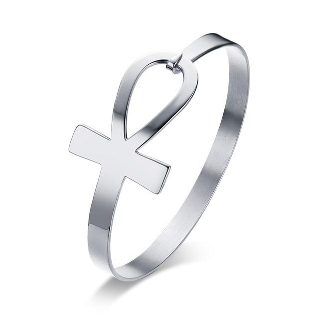 Stainless Steel Cross Bangle Bracelet Mymaebell.com Silver