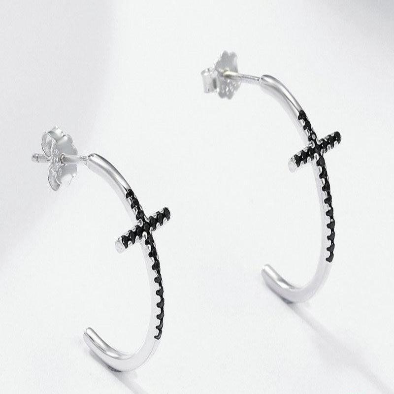 Black Cross Stud Earrings Mymaebell.com