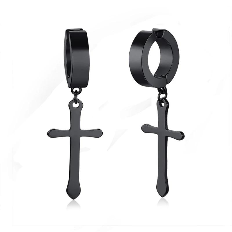 Mens Hip Hop Black Cross - Dangle Drop Earrings Mymaebell.com