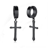 Mens Hip Hop Black Cross - Dangle Drop Earrings Mymaebell.com