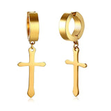 Mens Hip Hop Black Cross - Dangle Drop Earrings Mymaebell.com gold color