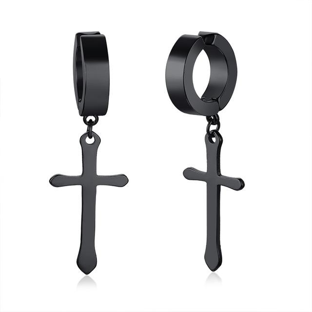 Mens Hip Hop Black Cross - Dangle Drop Earrings Mymaebell.com black color