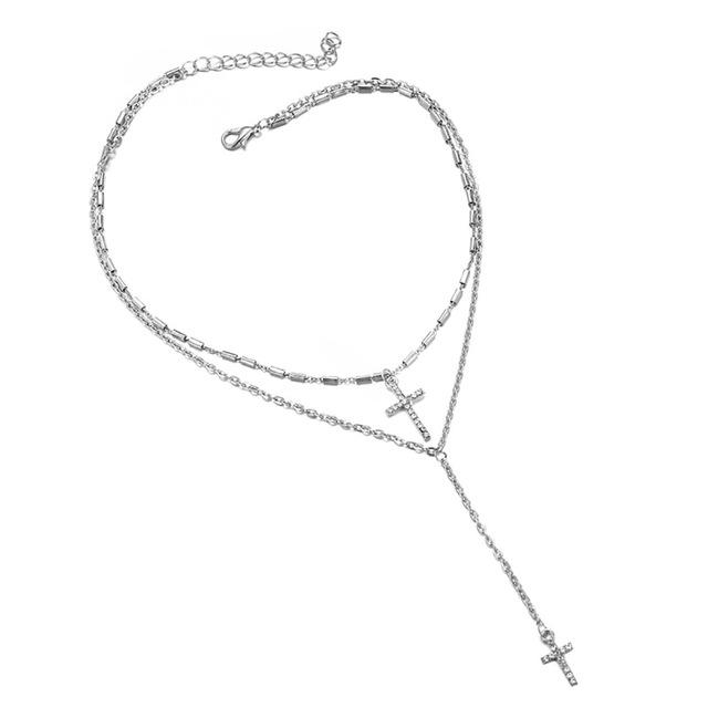 Double Layered Cross Necklace Mymaebell.com Silver