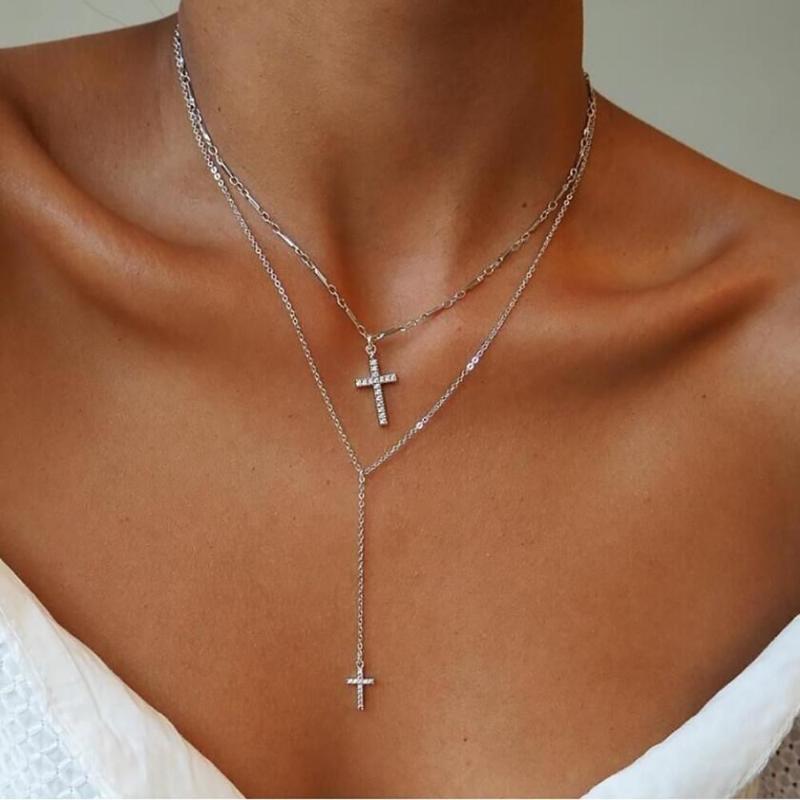 Double Layered Cross Necklace Mymaebell.com