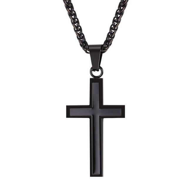 Unique Inlayed Cross Necklace Mymaebell.com Black