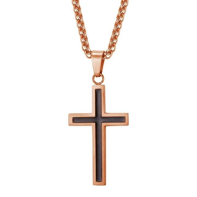 Unique Inlayed Cross Necklace Mymaebell.com Rose Gold Color