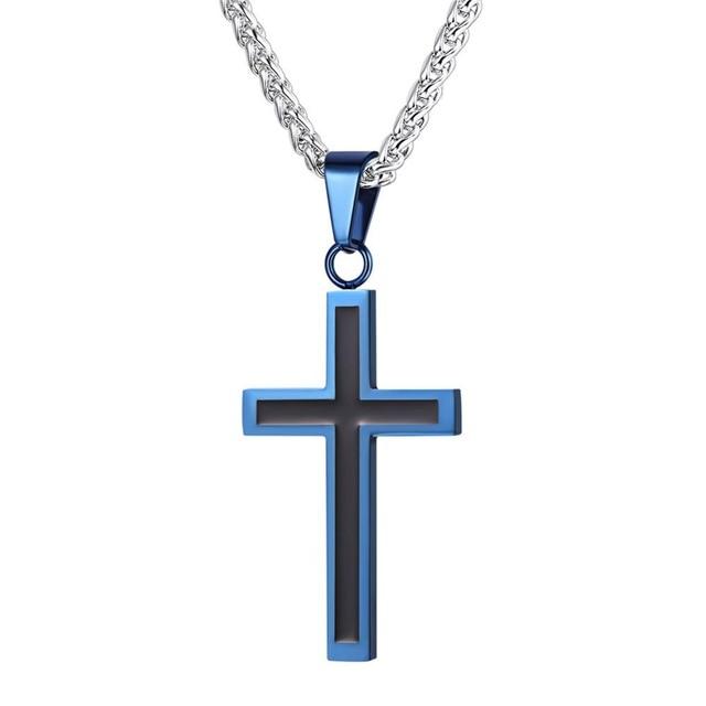 Unique Inlayed Cross Necklace Mymaebell.com Blue Zinc Plated