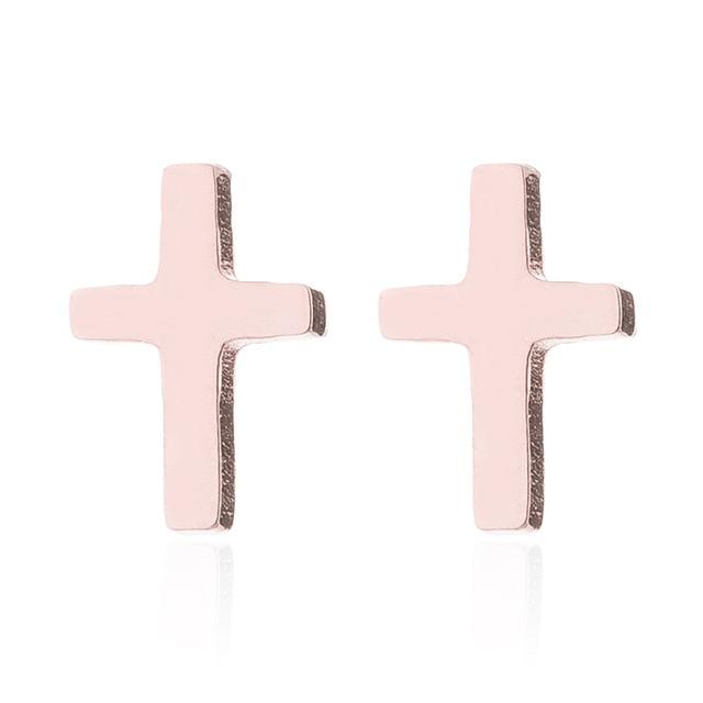 Romantic Mine Cross Stud Earrings Mymaebell.com rose gold