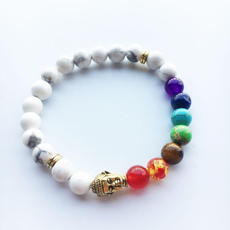 Volcanic stone Buddha head bracelet Beads Mymaebell.com White