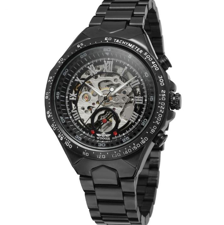 WINNER men's personality fashion gold watch all steel hollow automatic mechanical watch watch Mymaebell.com Black silver scale