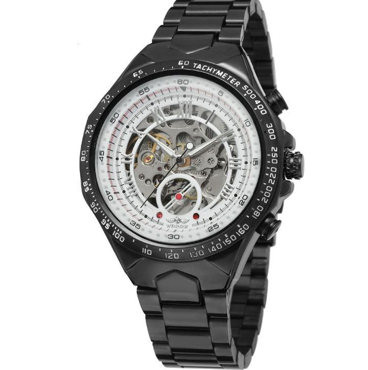 WINNER men's personality fashion gold watch all steel hollow automatic mechanical watch watch Mymaebell.com White silver scale