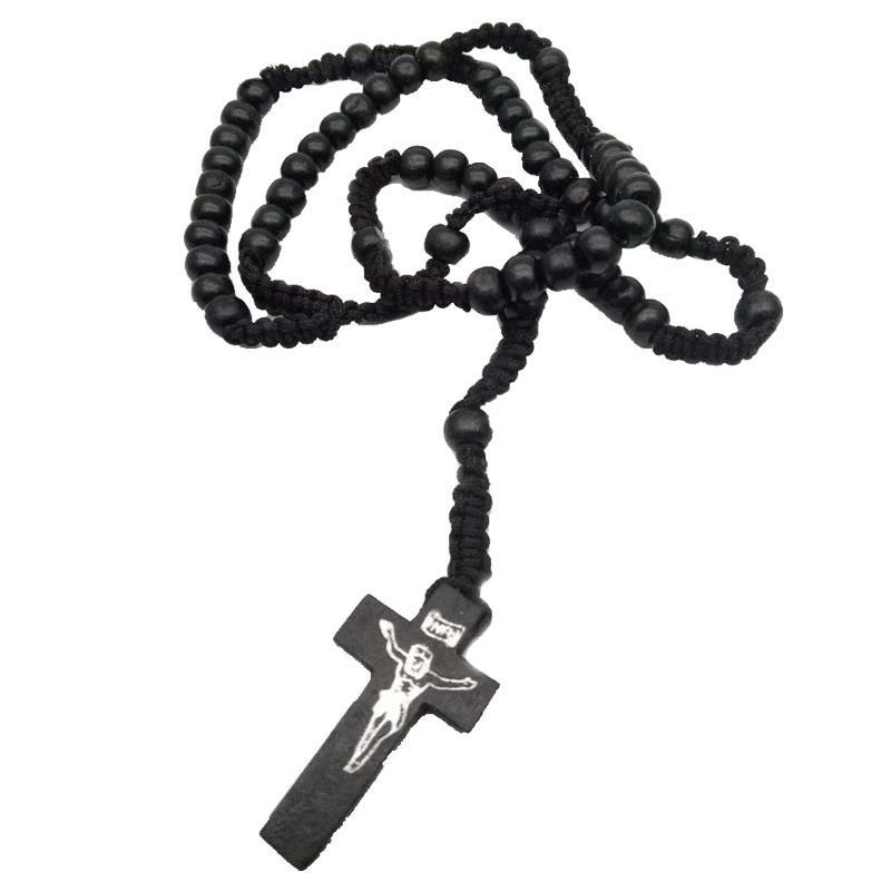 Wooden beads handmade cross necklace Beads Mymaebell.com Black