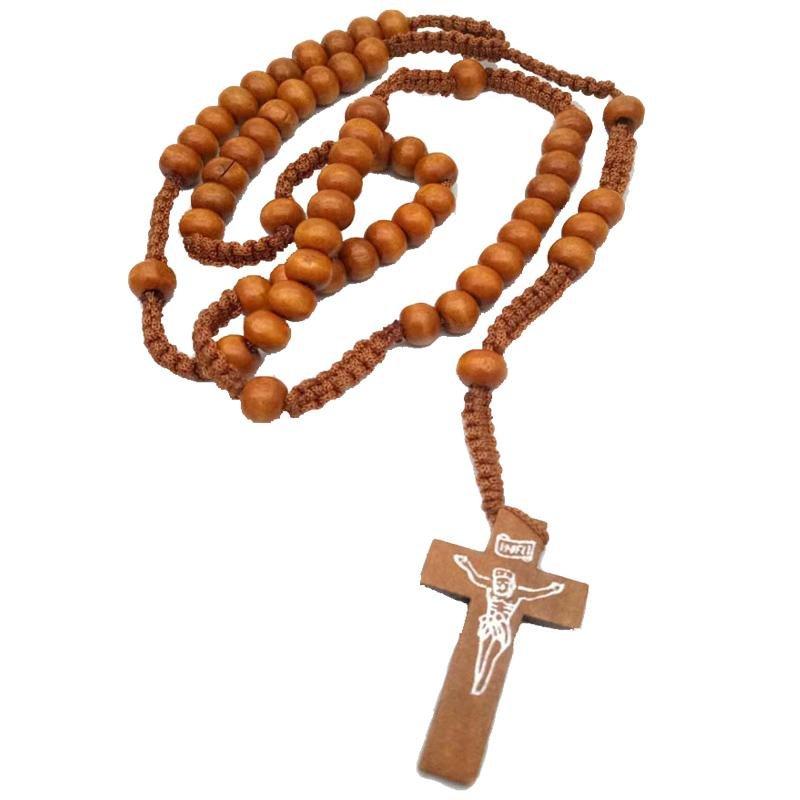 Wooden beads handmade cross necklace Beads Mymaebell.com Brown