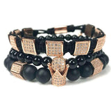 3pcs/set natural stone beads men bracelet set Beads Mymaebell.com Rose Gold 