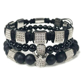 3pcs/set natural stone beads men bracelet set Beads Mymaebell.com Silver 