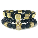 3pcs/set natural stone beads men bracelet set Beads Mymaebell.com Gold 