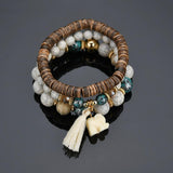 Bohemian Elephant Fringed Pendant Wood Beads Beads Mymaebell.com Grey 