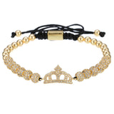 Cubic Micro Pave CZ Crown Charm & 4mm Round Beads Braided Macrame Men Bracelet bracelet Mymaebell.com Gold Q1pc 