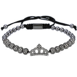 Cubic Micro Pave CZ Crown Charm & 4mm Round Beads Braided Macrame Men Bracelet bracelet Mymaebell.com Gun black Q1pc 