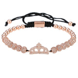 Cubic Micro Pave CZ Crown Charm & 4mm Round Beads Braided Macrame Men Bracelet bracelet Mymaebell.com Rose gold Q1pc 
