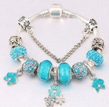 Glass Beads Flower Pendant Bracelet Beads Mymaebell.com 17cm Blue 