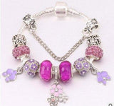 Glass Beads Flower Pendant Bracelet Beads Mymaebell.com 21cm Violet 