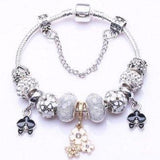 Glass Beads Flower Pendant Bracelet Beads Mymaebell.com 17cm White 