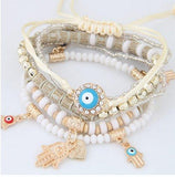 Blue Eye Heart Charm Bracelets & Bangles Multilayer Beads Women Beads Mymaebell.com White 