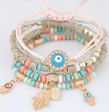 Blue Eye Heart Charm Bracelets & Bangles Multilayer Beads  Women
