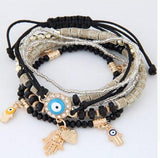 Blue Eye Heart Charm Bracelets & Bangles Multilayer Beads Women Beads Mymaebell.com Black 