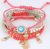 Blue Eye Heart Charm Bracelets & Bangles Multilayer Beads Women Beads Mymaebell.com Red 