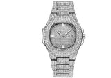 Mens Watches Luxury Brand Fashion Diamond Date Quartz Watch watch Mymaebell.com Silver 