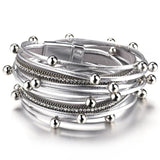 Multilayer Leather Bracelets Mymaebell.com Silver 