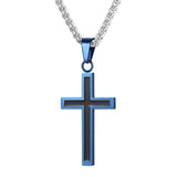 Unique Inlayed Cross Necklace Mymaebell.com Blue Zinc Plated 