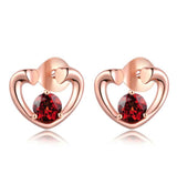 S925 Pure Silver Natural Garnet Rose Gold Stud Earrings
