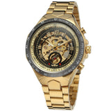 WINNER men's personality fashion gold watch all steel hollow automatic mechanical watch watch Mymaebell.com Black Golden 